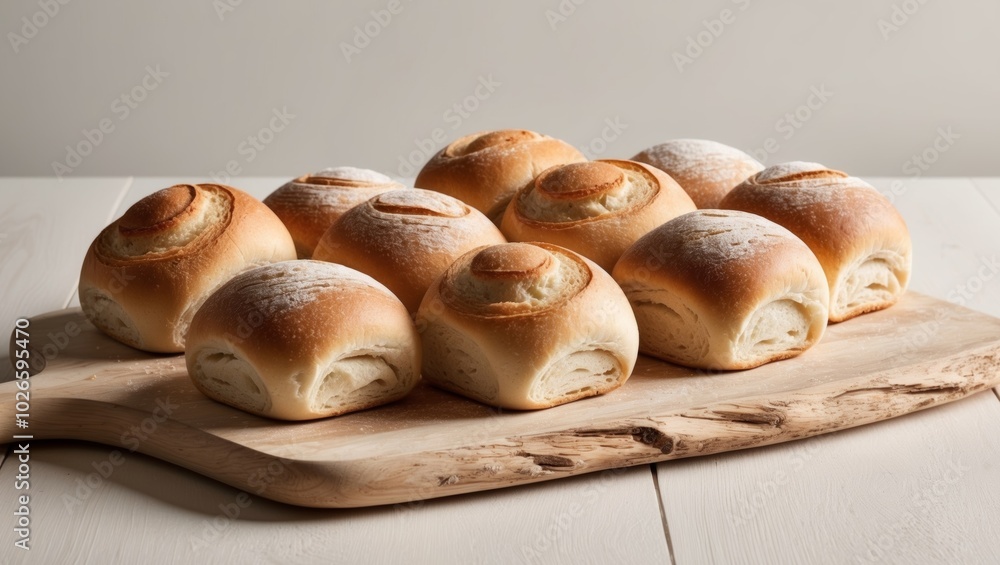 Freshly Baked Bread Rolls on Wooden Board. Freshly Baked Bread Rolls on Wooden Board.