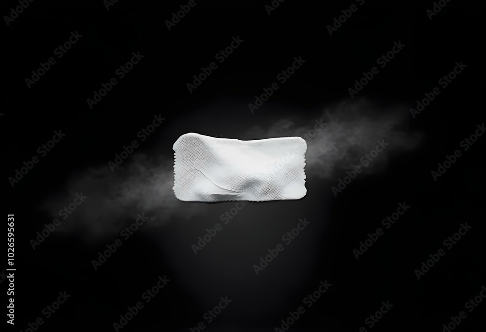 a pristine rectangular bandage with rounded edges, positioned in the center of a solid black backdrop create with ai a pristine rectangular bandage with rounded edges, positioned in the center of a solid black backdrop create with ai