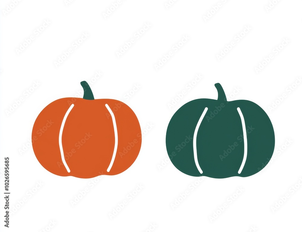 two pumpkins on a white background, featuring an orange and green color palette. two pumpkins on a white background, featuring an orange and green color palette.