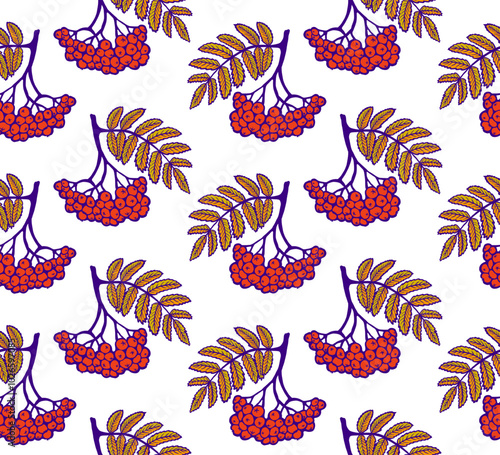 Rowan vector pattern, seamless autumn pattern with rowan berries and leaves designed for wrapping paper or fabric