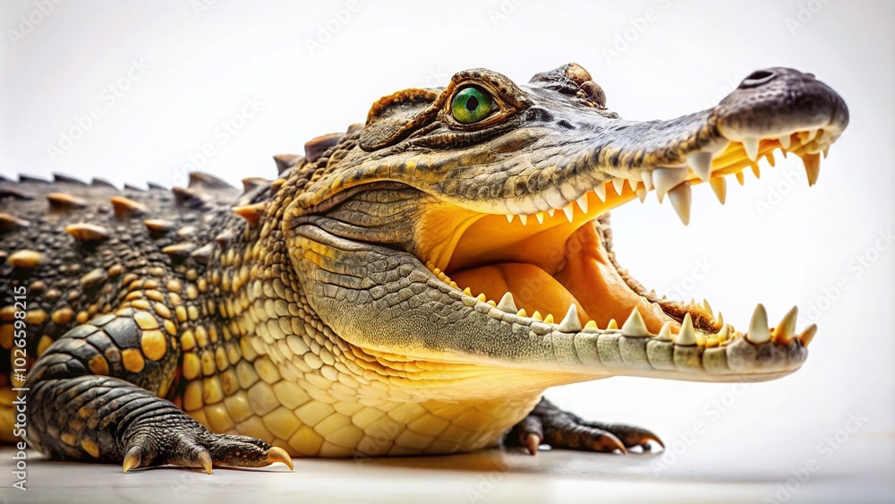 Crocodile on White Background - Wild Animal Photography for Nature and Wildlife Themes Crocodile on White Background - Wild Animal Photography for Nature and Wildlife Themes