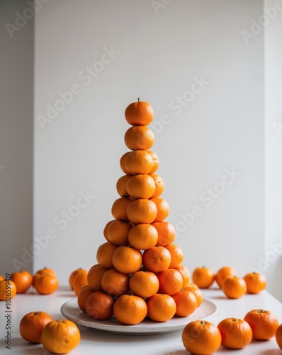 A collection of oranges aligned atop a mound of adjacent oranges. photo