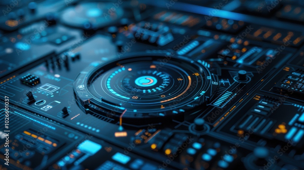 Advanced technological control panel with futuristic interface. Advanced technological control panel with futuristic interface.