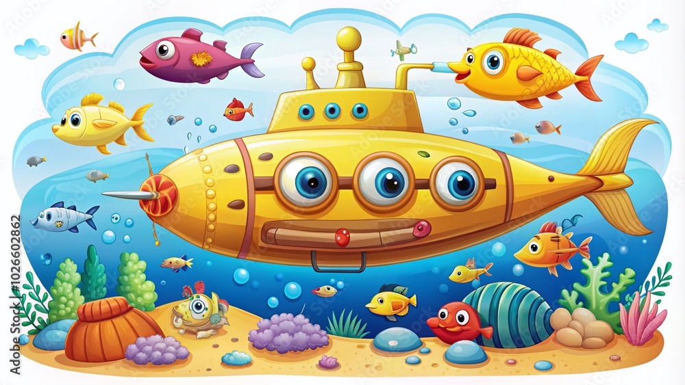 Cute Vector Submarine Icon Under the Sea Illustration for Kids' Clipart Collection Cute Vector Submarine Icon Under the Sea Illustration for Kids' Clipart Collection