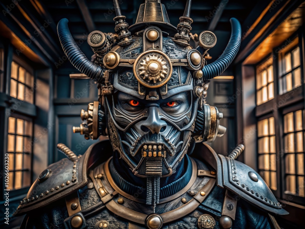Obraz premium Cyberpunk Samurai Mask Vector Illustration for Apparel and Emblems