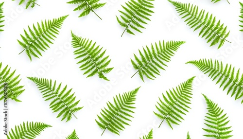 Seamless pattern of delicate fern leaves on a white background, perfect for a natural, elegant plant-themed design