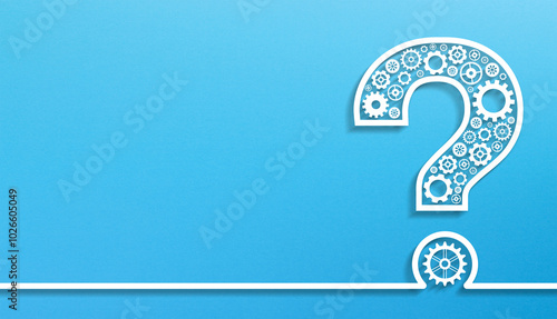 Fototapeta Naklejka Na Ścianę i Meble -  Question mark design made of gears with copy space on blue background