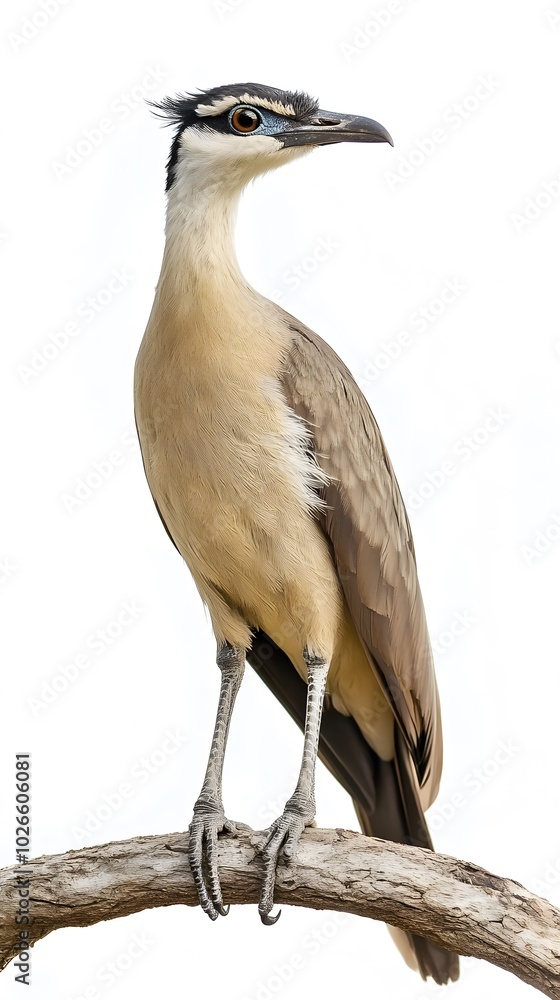 Obraz premium Black-legged Seriema Bird on White Background, Realistic Photo, Standard Background, Wallpaper, Cover and Screen of Smartphone, PC, Laptop, 16:9 and 9:16 Format