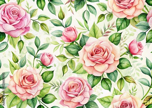 Delicate watercolor pink roses create a seamless pattern perfect for elegant design projects, adding a touch of sophistication and beauty to any