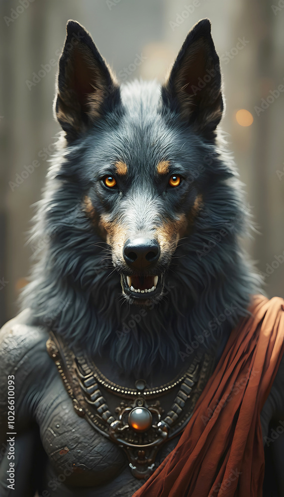 Portrait of Anthropomorphic dog, cynocephaly, pets and animals, mythic creature, half dog half human