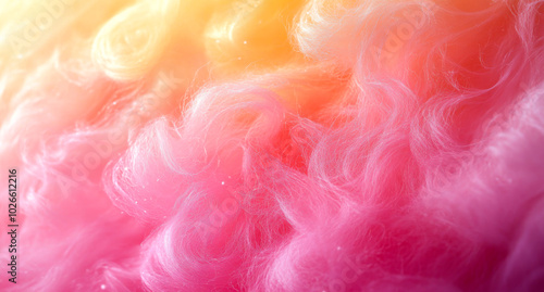 A pink and orange hair texture with a yellow background. The hair is very curly and has a lot of volume.