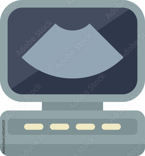 Ultrasound machine displaying a sonogram, used in hospitals and clinics for medical imaging and diagnosis