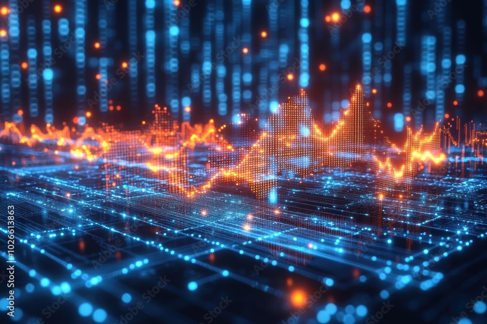 Fototapeta premium Digital data visualization with glowing lines and patterns