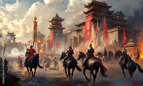 Chinese Army Attacking a Fortress