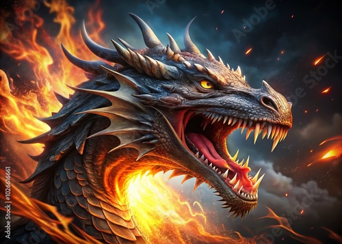 Dragon Breathing Fire on Transparent Background for Fantasy and Adventure Themes