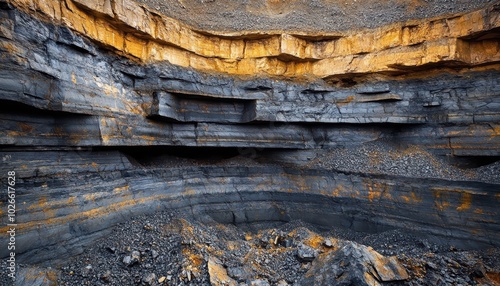 Geological layers in a quarry demonstrate geotechnical engineering principles photo