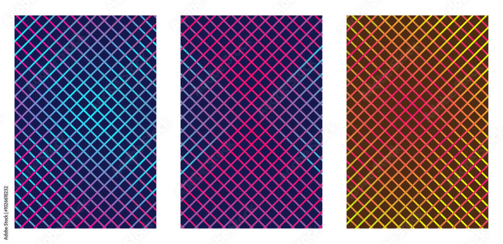 Set of Trendy Blank Poster Covers with Gradient Neon Lines Set of Trendy Blank Poster Covers with Gradient Neon Lines