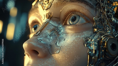 Closeup of a humanoid face and eyes