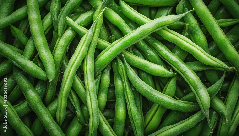 Fresh green beans piled together in a vibrant display at a local farmer's market Fresh green beans piled together in a vibrant display at a local farmer's market