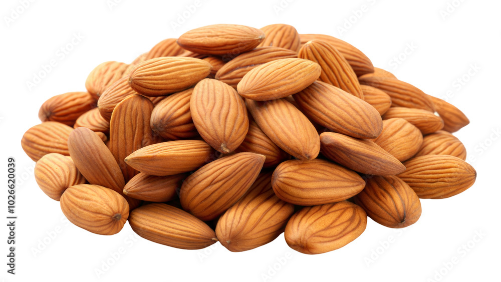 A pile of almonds on a transparent or white background. A pile of almonds on a transparent or white background.