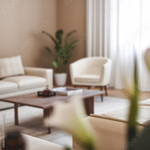 Cozy Living Room With Neutral Decor Large Windows and Indoor Plants During Daylight Hours