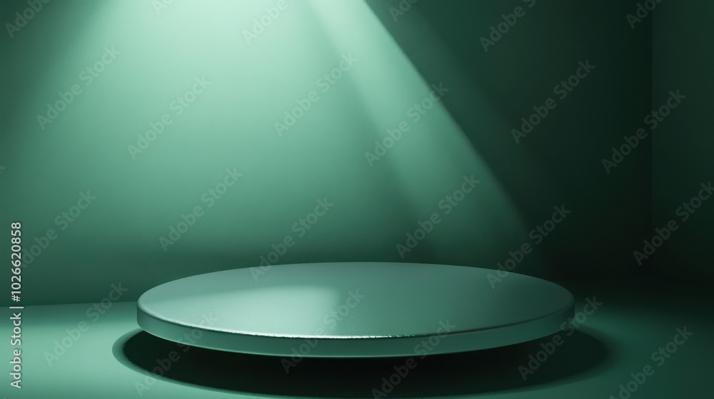 A simple, round podium sits in a room with a single, dramatic spotlight illuminating it. A simple, round podium sits in a room with a single, dramatic spotlight illuminating it.