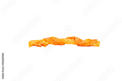 Canvas Print A long, thin, yellow piece of dog food