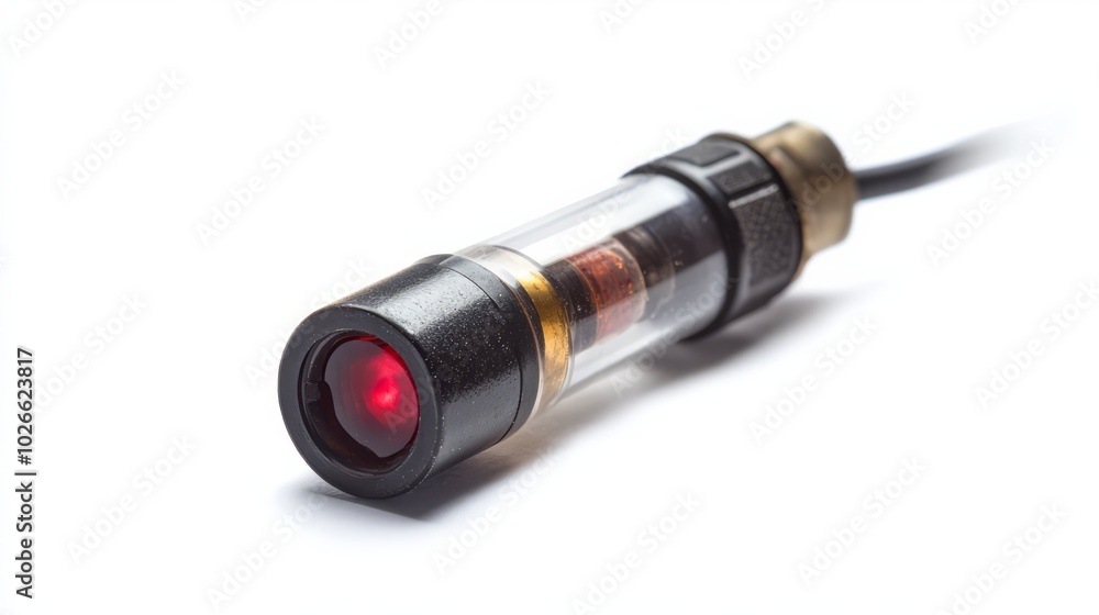 Red Laser Diode Module: Close-up of a compact, cylindrical red laser diode module with visible internal components, showcasing technological precision and detail. Red Laser Diode Module: Close-up of a compact, cylindrical red laser diode module with visible internal components, showcasing technological precision and detail.