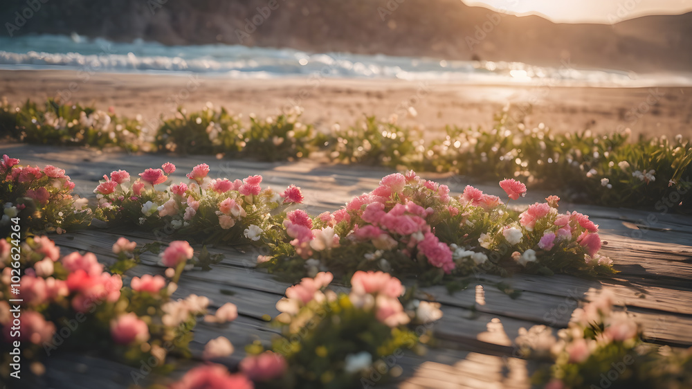 Naklejka premium Beautiful flowers on the beach of sea