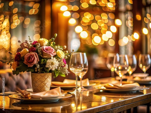 Elegant Dining Experience in a Luxury Restaurant with Bokeh Effect