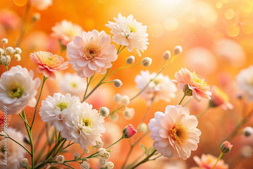 Elegant Floral Background with White and Peach Blooms on Pastel Orange for Stunning Visuals Elegant Floral Background with White and Peach Blooms on Pastel Orange for Stunning Visuals