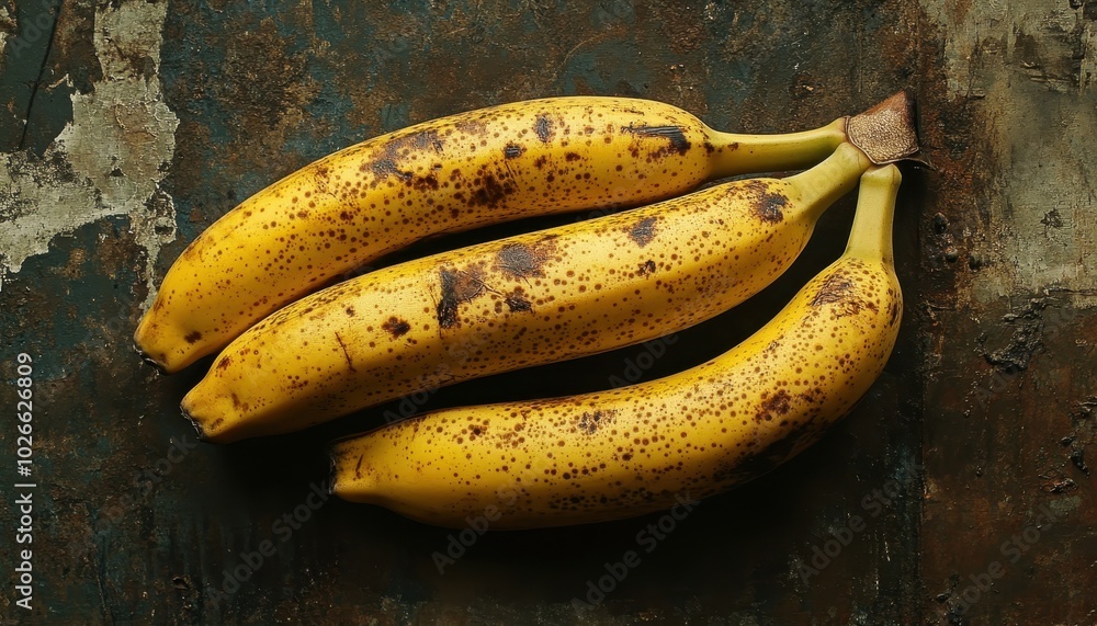 Ripe bananas arranged on a rustic surface, ideal for snacking or baking Ripe bananas arranged on a rustic surface, ideal for snacking or baking