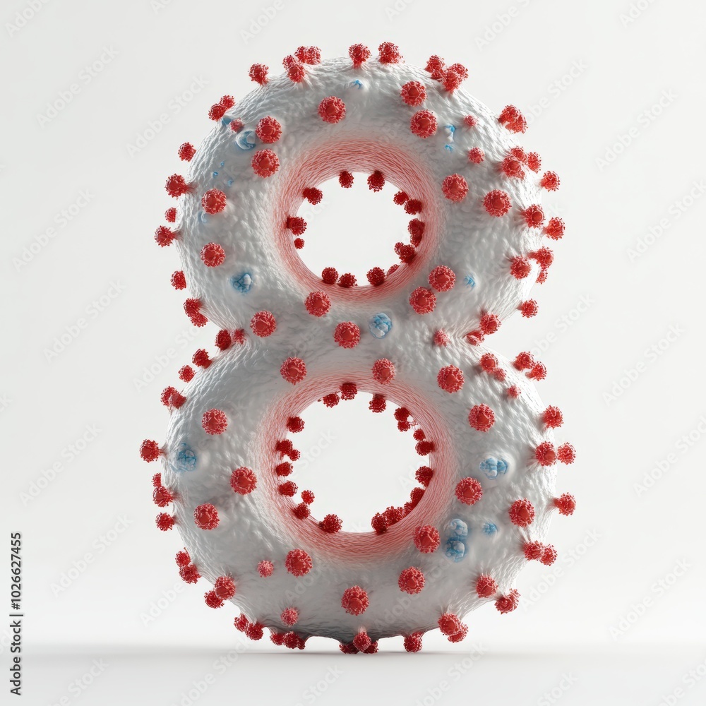 3D number 8 with virus texture realistic modern design, soft lighting, white background 3D number 8 with virus texture realistic modern design, soft lighting, white background