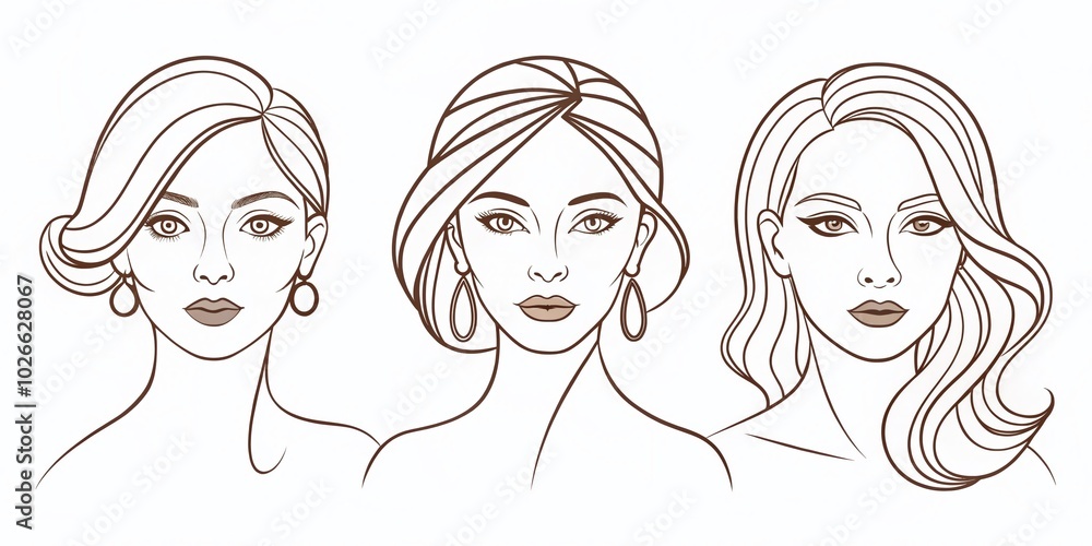 Elegant Line Art Portraits of Women - Minimalist Black Line Illustrations for Fashion Aesthetics Elegant Line Art Portraits of Women - Minimalist Black Line Illustrations for Fashion Aesthetics