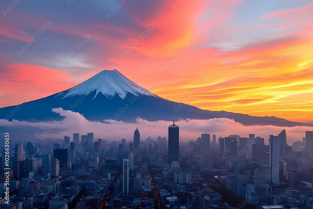 Naklejka premium mountain at sunset
