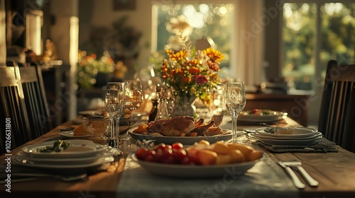 A beautifully set dining table with a delicious meal, capturing the essence of family gatherings on Fathera??s Day photo