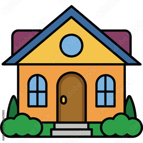 villa house Simple flat cartoon art white background