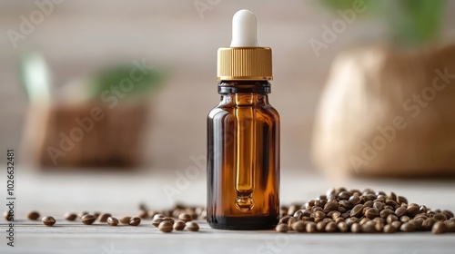 Hemp seed oil in glass dropper bottle, natural skincare ingredient, moisturizing properties