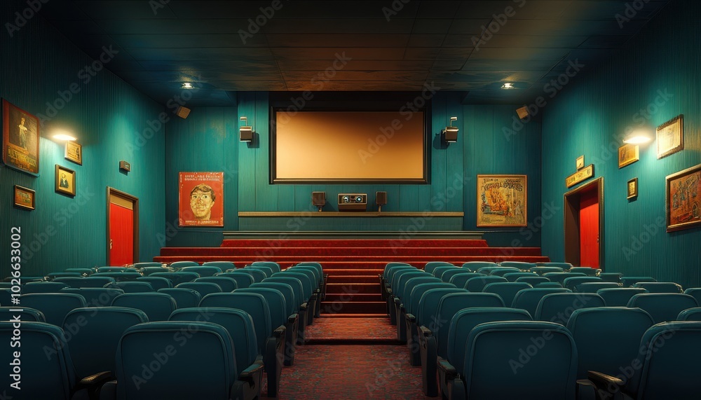 Empty cinema hall with seats ready for moviegoers in a cozy setting