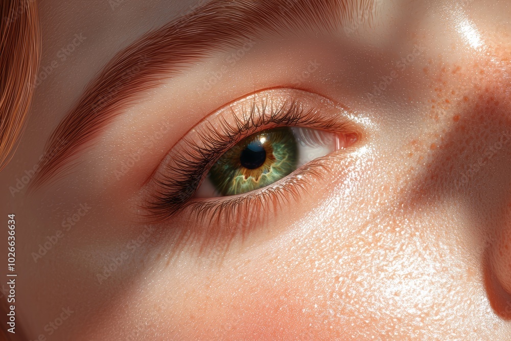 Detailed portrait of a young woman with radiant skin, soft freckles, and striking eyes, showcasing a flawless, youthful beauty Detailed portrait of a young woman with radiant skin, soft freckles, and striking eyes, showcasing a flawless, youthful beauty