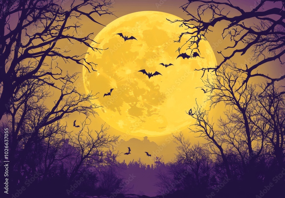 a Halloween background featuring a full moon with a yellow and purple color scheme. a Halloween background featuring a full moon with a yellow and purple color scheme.