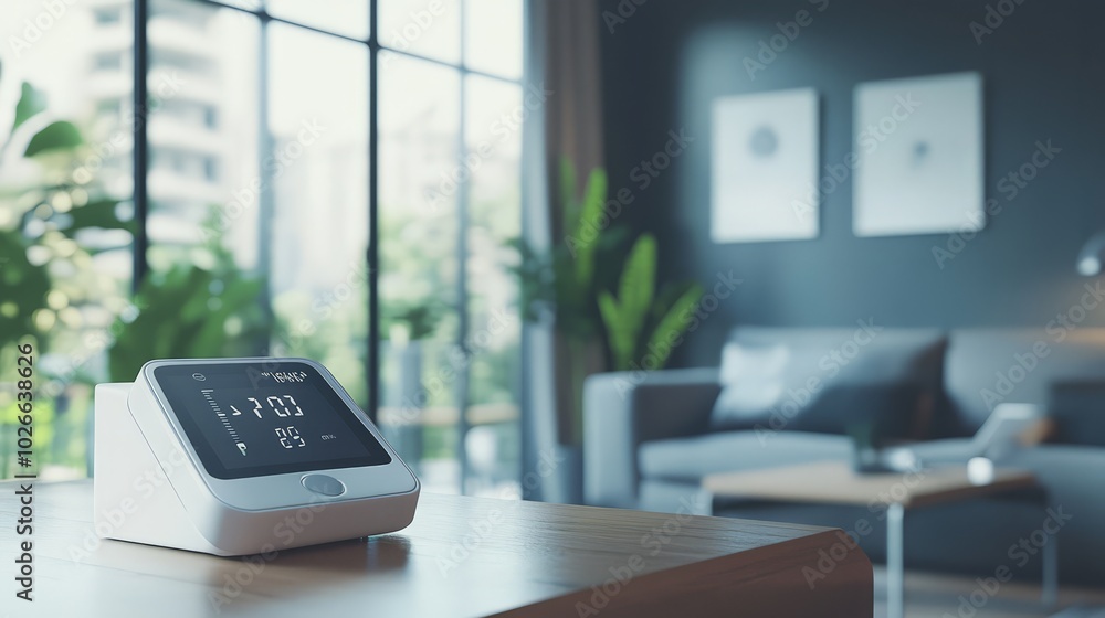 Smart Home Control Panel: Modern living room interior with a sleek ...
