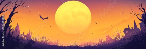 a Halloween background featuring a full moon with a yellow and purple color scheme. 