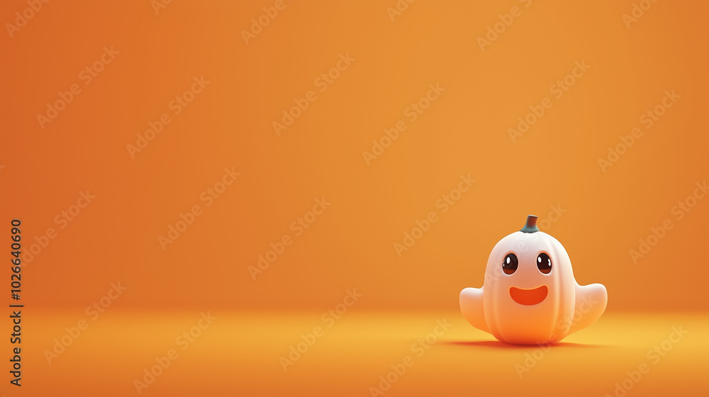 Cute little pumpkin ghost on Halloween theme background with space for text suitable Cute little pumpkin ghost on Halloween theme background with space for text suitable