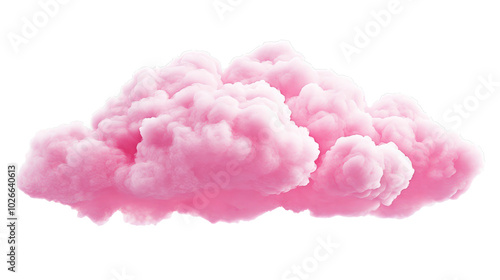 A fluffy pink cloud floats serenely against a clear white background, invoking feelings of tranquility, softness, and the gentle beauty of nature's wonders.