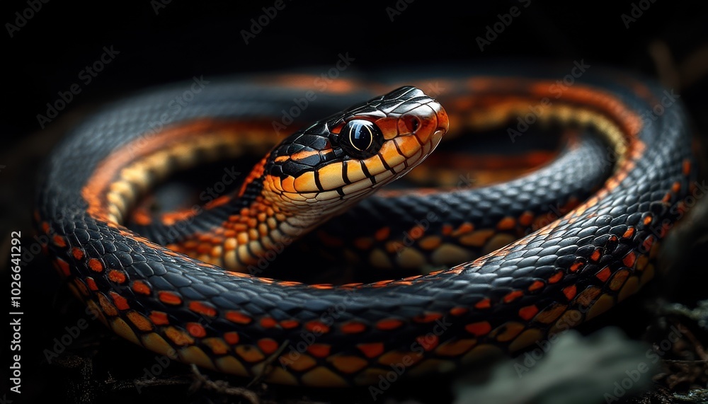 Obraz premium An elegant garter snake gracefully moving through a forest setting