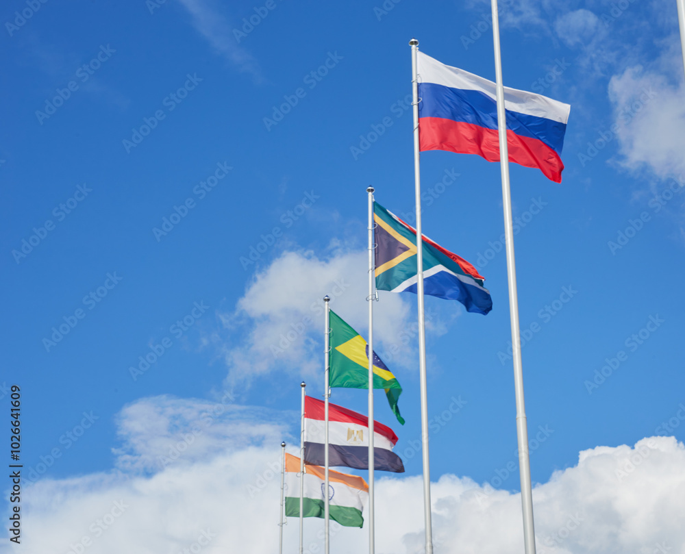 The flag of Russia and other countries is fluttering The flag of Russia and other countries is fluttering