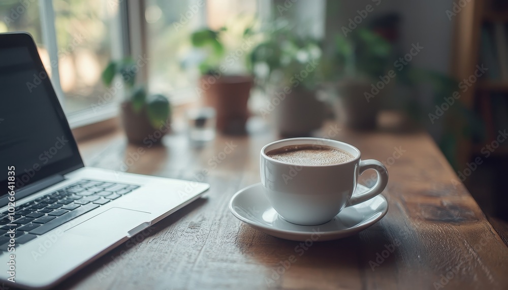 A remote customer support agent works from home with coffee on the desk A remote customer support agent works from home with coffee on the desk