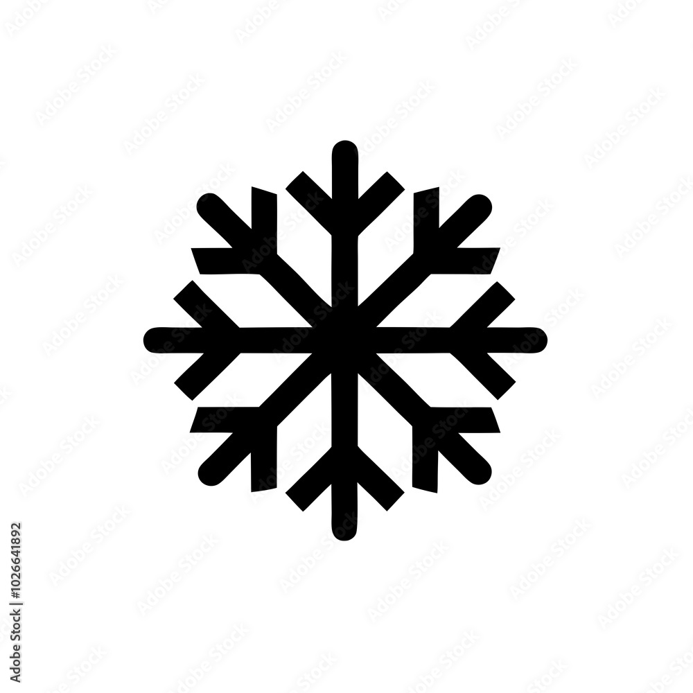 a black snowflake symbol on a white background. The snowflake is symmetrical with six branches, each having smaller branches extending from them, creating a classic snowflake shape. a black snowflake symbol on a white background. The snowflake is symmetrical with six branches, each having smaller branches extending from them, creating a classic snowflake shape.