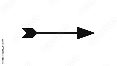 a simple black arrow on a white background. The arrow is pointing to the right, with a triangular arrowhead on the right end and a tail with two fins on the left end